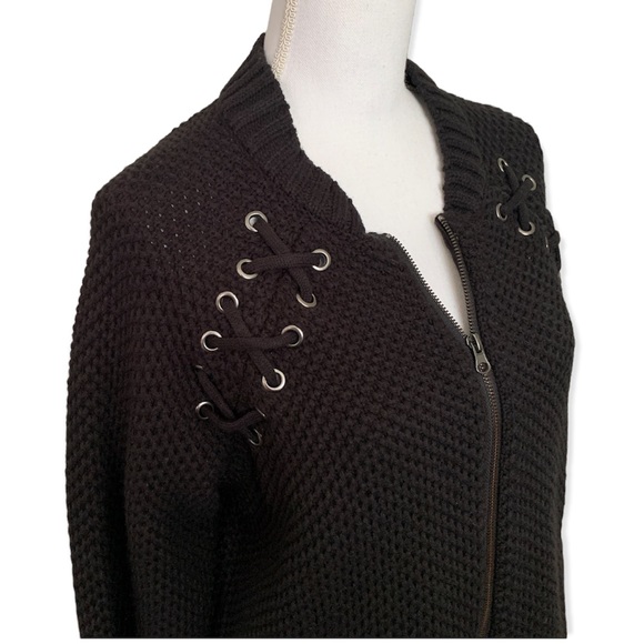 Torrid Black Lace Up Bomber Sweater - Picture 7 of 10